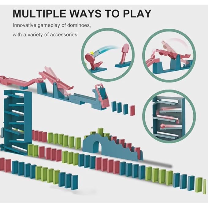 rayihni DOMINO TRAIN SET WITH ELECTRIC TRAIN 40 COLORFUL DOMINO PIECES 9 GAME ACCESSORIES STEAM SOUND EFFECTS LIGHT UP PLAY CREATIVE COURSE SET BUILDING GIFT FOR KIDS DOMINO TRACK PUZZLE GAME - Image 5